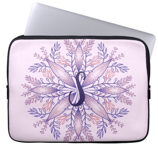 Botanischer Monogramm-Cogagecore boho blumenrosa Laptopschutzhülle (Vorderseite)