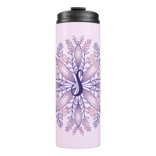 Botanischer Monogramm-Cogagecore boho blumenrosa Thermosbecher (Vorderseite)