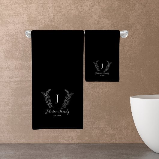 Botanischer Monogramm eleganter Familienname schwa Badhandtuch Set