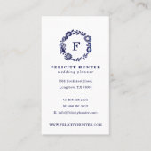 Botanischer Monogramm-Kranz der Navy Blue Floral Visitenkarte (Vorderseite)