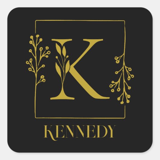 Botanischer Monogramm-Letter K Quadratischer Aufkleber (Vorderseite)