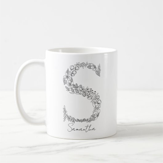 Botanischer Monogramm-Schwarz-weißer Brief Kaffeetasse (Links)