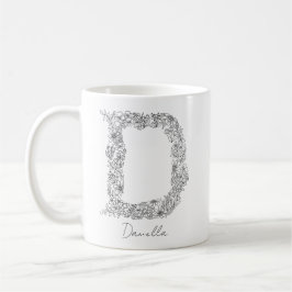 Botanischer Monogramm-Schwarz-weißer floraler Lett Kaffeetasse