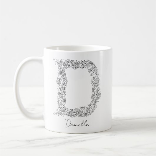 Botanischer Monogramm-Schwarz-weißer floraler Lett Kaffeetasse (Links)