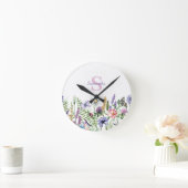 Botanischer Name Monogram floral Runde Wanduhr (Zuhause)