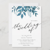 Botanischer Navy Blue | Script Winter Wedding Einladung (Vorderseite)