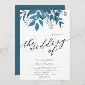 Botanischer Navy Blue | Script Winter Wedding Einladung (Vorne/Hinten)