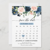 Botanischer Navy Blush Pink Rose Save the Date (Vorderseite)