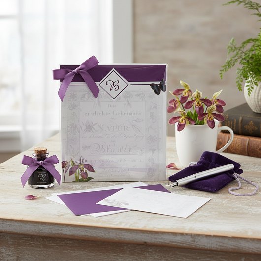 Botanischer Notizblock mit Orchideen und Schmetter