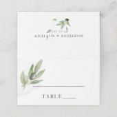 Botanischer Olivenzweig Hochzeit der Kalligraphie Platzkarte (Außenseite Aufgefaltet)