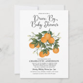 Botanischer Orange Citrus Drive Thru Baby Dusche Einladung (Vorderseite)