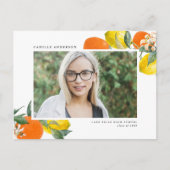 Botanischer Orange & Lemon QR Code Foto Abschluss Ankündigungspostkarte (Vorderseite)