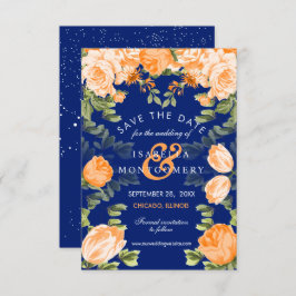 Botanischer Orange und Navy Blue Floral Einladung