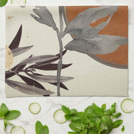 Botanischer Orangen Geschirrtuch (Gefaltet)