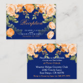 Botanischer Orangenblumen und Navy Blau - Empfang Begleitkarte (Vorne/Hinten)
