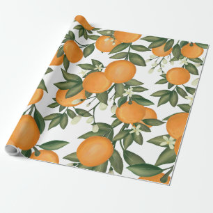 Botanischer Orangenzitrus Sommer Grüngarten Geschenkpapier