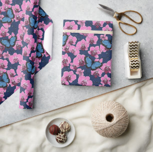 Botanischer Orchideengarten mit Schmetterlingen Geschenkpapier