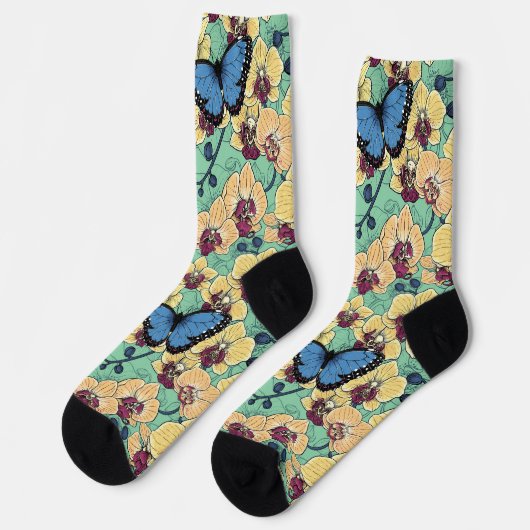 Botanischer Orchideengarten mit Schmetterlingen II Socken (Linkes Detail)