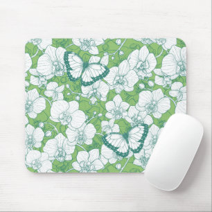 Botanischer Orchideengarten mit Schmetterlingen in Mousepad