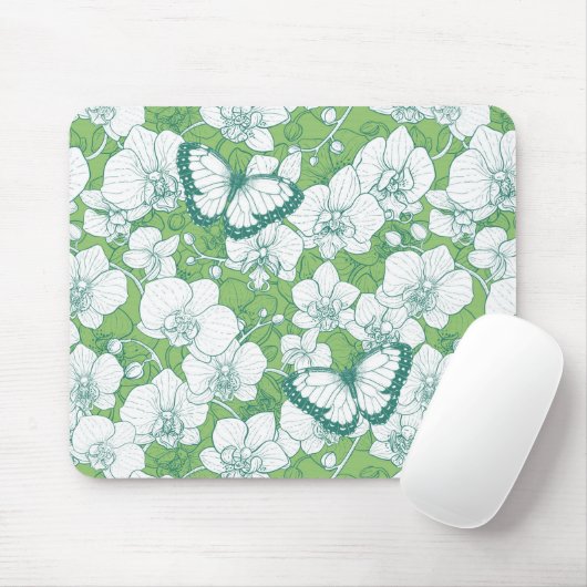 Botanischer Orchideengarten mit Schmetterlingen in Mousepad (Mit Mouse)