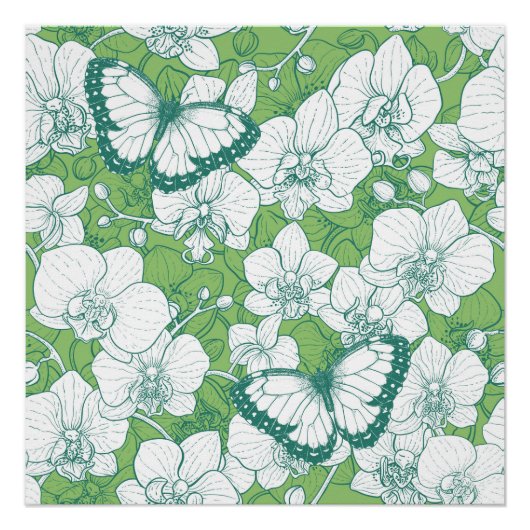 Botanischer Orchideengarten mit Schmetterlingen in Poster (Vorderseite)