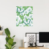 Botanischer Orchideengarten mit Schmetterlingen in Poster (Heimbüro)