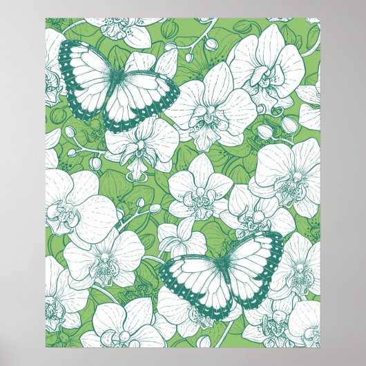 Botanischer Orchideengarten mit Schmetterlingen in Poster (Vorne)