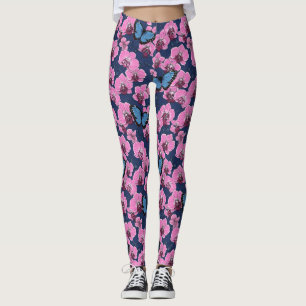Botanischer Orchideengarten mit Schmetterlingen Leggings