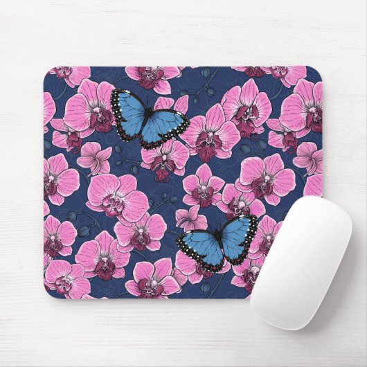 Botanischer Orchideengarten mit Schmetterlingen Mousepad (Mit Mouse)