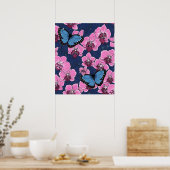 Botanischer Orchideengarten mit Schmetterlingen Poster (Küche)