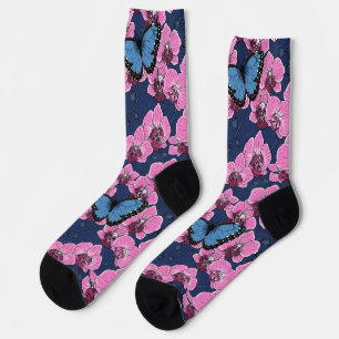 Botanischer Orchideengarten mit Schmetterlingen Socken