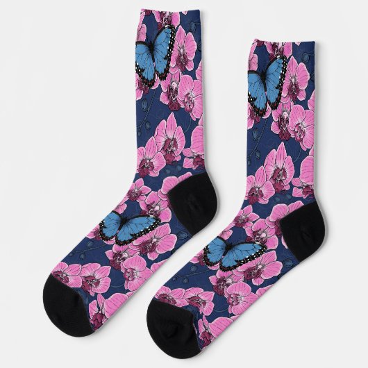 Botanischer Orchideengarten mit Schmetterlingen Socken (Linkes Detail)