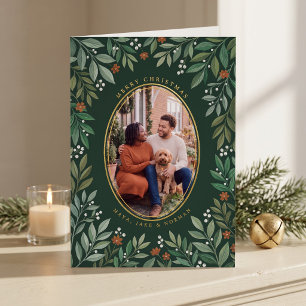 Botanischer ovaler Kranz Frohe Weihnachten Foto