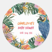 Botanischer Papagei Jungle Babydusche Runder Aufkleber (Vorderseite)