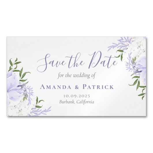 Botanischer Periwinkle Wasserfarbe Save the Date Magnetische Visitenkarte (Vorderseite)