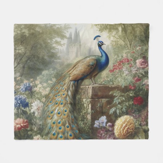 Botanischer Pfau bei Schloss im englischen Garten Fleecedecke (Vorderseite (Horizontal))