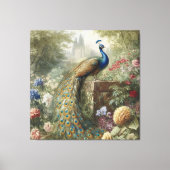 Botanischer Pfau bei Schloss im englischen Garten Leinwanddruck (Vorderseite)