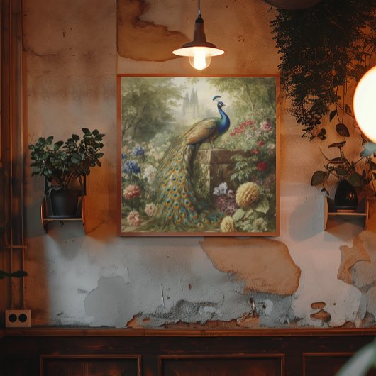 Botanischer Pfau bei Schloss im englischen Garten Leinwanddruck