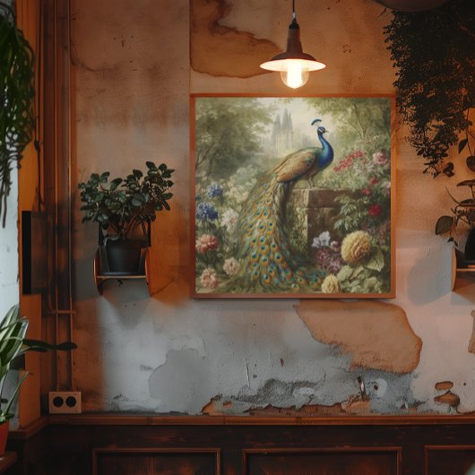 Botanischer Pfau bei Schloss im englischen Garten Poster