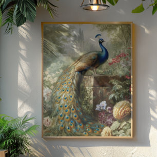 Botanischer Pfau bei Schloss im englischen Garten Poster