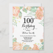Botanischer Pfirsich-Blumen100. Einladung (Vorderseite)