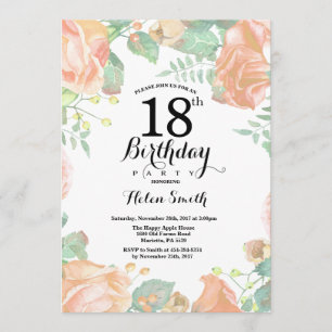 Botanischer Pfirsich Floral 18. Geburtstag Einladu Einladung