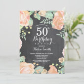 Botanischer Pfirsich Floral 50. Geburtstag Einladu Einladung (Stehend Vorderseite)