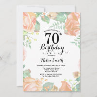 Botanischer Pfirsich Floral 70. Geburtstag Einladu
