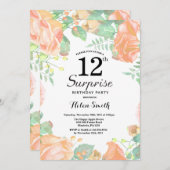Botanischer Pfirsichblütenüberraschung 12. Geburts Einladung (Vorne/Hinten)