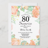 Botanischer Pfirsichblütenüberraschung 80. Geburts Einladung (Vorderseite)