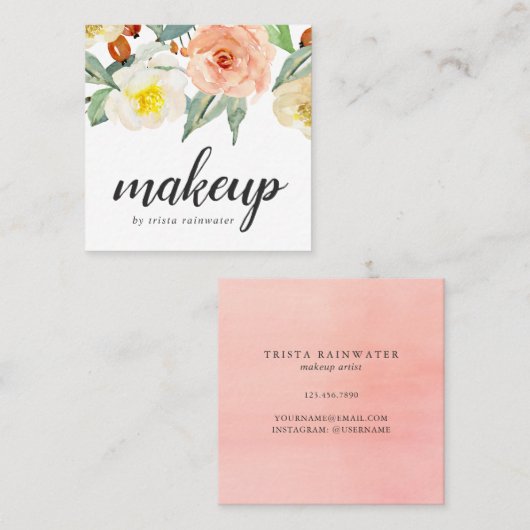 Botanischer Pfirsichfarbener Blumengestein Quadratische Visitenkarte (Vorne/Hinten)