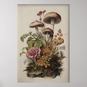 Botanischer Pilzdruck, Boho Moos Farn Poster