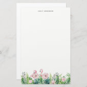 Botanischer Pink Flamingo Blumengarten Custom Briefpapier (Vorne/Hinten)