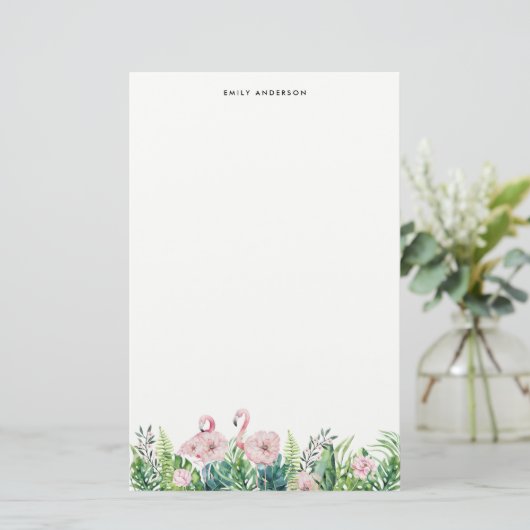 Botanischer Pink Flamingo Blumengarten Custom Briefpapier (Stehend Vorderseite)